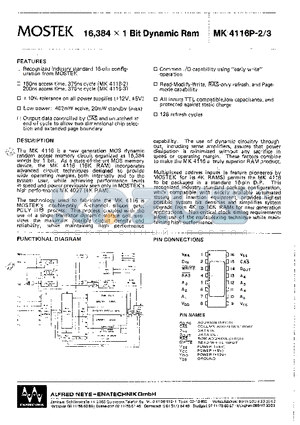 MK4116P-3 datasheet - 16,384 X 1 BIT DYNAMIC RAM