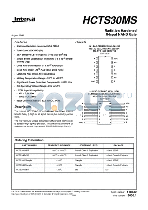 HCTS30K datasheet - Radiation Hardened 8-Input NAND Gate