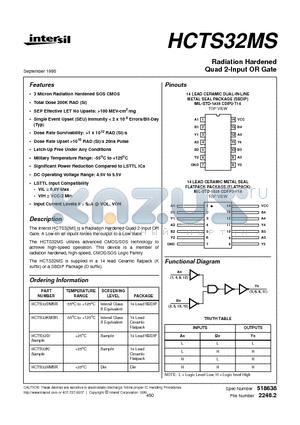 HCTS32HMSR datasheet - Radiation Hardened Quad 2-Input OR Gate