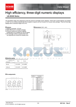 LB-303AK datasheet - High efficiency, three-digit numeric displays