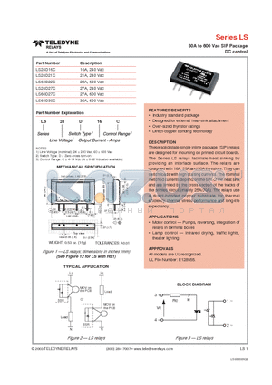 LS60D22C datasheet - 30A to 600 Vac SIP Package DC control