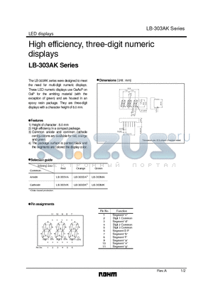 LB-303DK datasheet - High efficiency, three-digit numeric displays