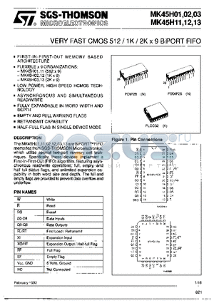 MK45H02N12 datasheet - VERY FAST CMOS 512/1K/2K x9BiPORT FIFO