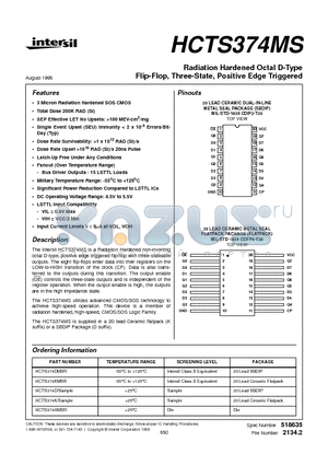 HCTS374D datasheet - Radiation Hardened Octal D-Type Flip-Flop, Three-State, Positive Edge Triggered