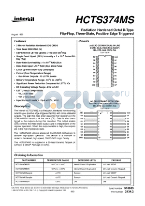 HCTS374K datasheet - Radiation Hardened Octal D-Type Flip-Flop, Three-State, Positive Edge Triggered