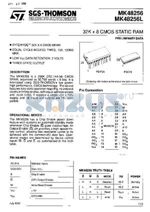 MK48256LS-100 datasheet - 32K x 8 CMOS STATIC RAM