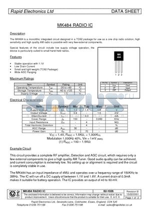 MK484 datasheet - MK484 RADIO IC