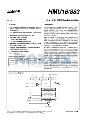 HMU16GM-60883 datasheet - 16 x 16-Bit CMOS Parallel Multiplier