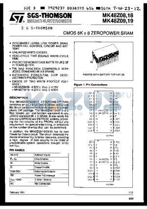 MK48Z08-10 datasheet - CMOS 8K x 8 ZEROPOWER SRAM