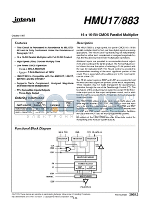 HMU17GM-45/883 datasheet - 16 x 16-Bit CMOS Parallel Multiplier