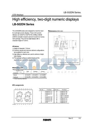 LB-502DN datasheet - High efficiency, two-digit numeric displays