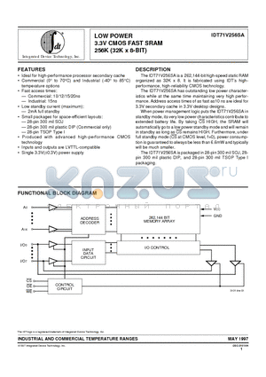 IDT71V256SA10PZ datasheet - LOW POWER 3.3V CMOS FAST SRAM 256K (32K x 8-BIT)