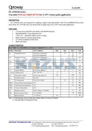 FL-3338AR-HSS datasheet - Uncooled 1310 nm MQW-FP LD for CATV return path application