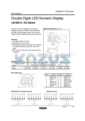 LB-602BA2 datasheet - Double Digits LED Numeric Display
