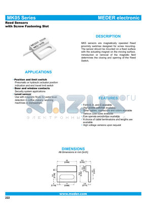 MK5-1A85C-500W datasheet - Reed Sensors with Screw Fastening Slot