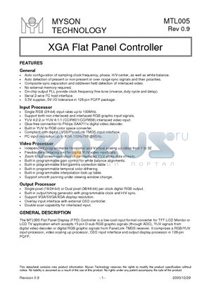 MTL005 datasheet - XGA Flat Panel Controller