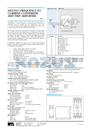 MTL5521 datasheet - FREQUENCY TO CURRENT CONVERTER AND TRIP AMPLIFIER