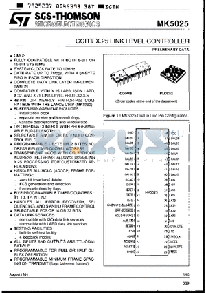 MK5025Q-10 datasheet - CCITT X.25 LINK LEVEL CONTROLLER