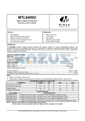 MTL6400U.001.S datasheet - SINGLE CHANNEL OPTOCOUPLER