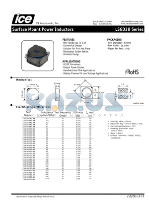 LS6D38 datasheet - Surface Mount Power Inductors