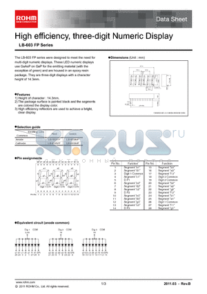 LB-603FP datasheet - High efficiency, three-digit Numeric Display
