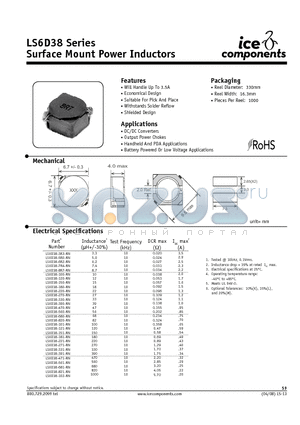 LS6D38-151-RN datasheet - Surface Mount Power Inductors