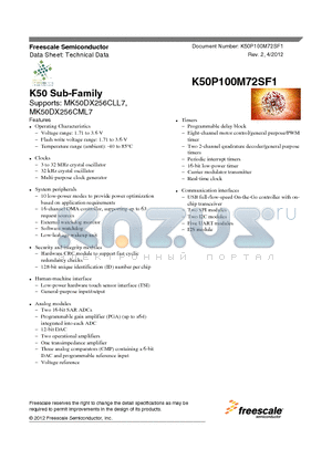 MK50DX256CLL7 datasheet - K50 Sub-Family