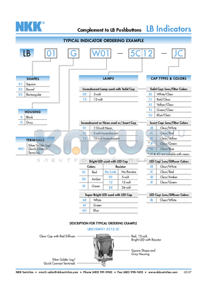 LB01GW01 datasheet - Complement to LB Pushbuttons