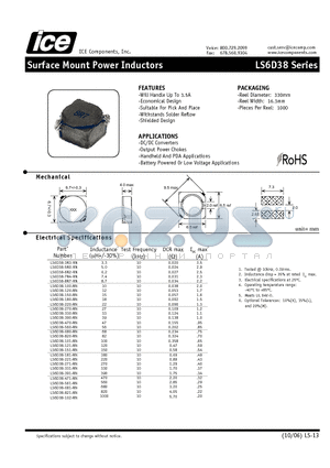 LS6D38-331-RN datasheet - Surface Mount Power Inductors