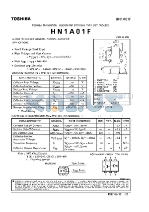 HN1A01F datasheet - PNP EPITAXIAL TYPE (AUDIO FREQUENCY GENERAL PURPOSE AMPLIFIER APPLICATIONS)