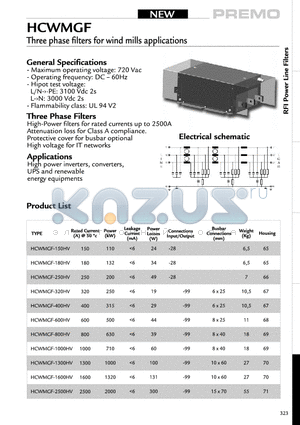 HCWMGF-1000HV datasheet - Three Phase filters for wind mills applications