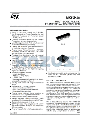 MK50H28DIP datasheet - MULTI LOGICAL LINK FRAME RELAY CONTROLLER