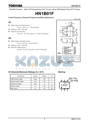 HN1B01F_07 datasheet - Silicon NPN Epitaxial Type (PCT Process) Audio-Frequency General-Purpose Amplifier Applications