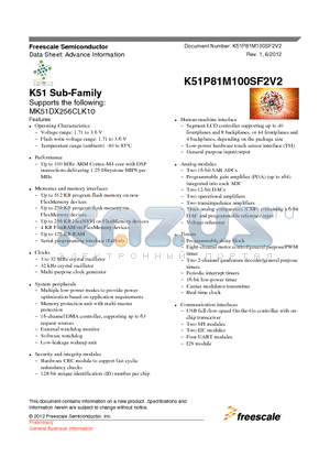 MK51DX256CLK10 datasheet - K51 Sub-Family