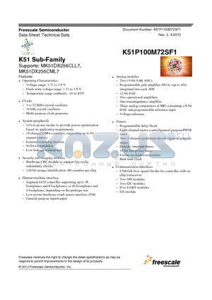 MK51DX256CLL7 datasheet - K51 Sub-Family