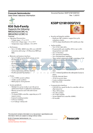 MK50DN512CMC10 datasheet - K50 Sub-Family