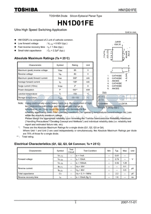 HN1D01FE datasheet - Silicon Epitaxial Planar Type Ultra High Speed Switching Application