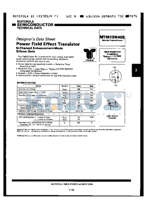 MTM15N40E datasheet - POWER FIELD EFFECT TRANSISTOR