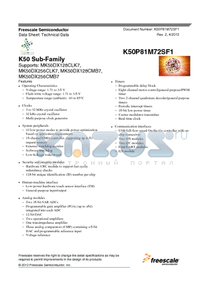 MK50DX128CMB7 datasheet - K50 Sub-Family