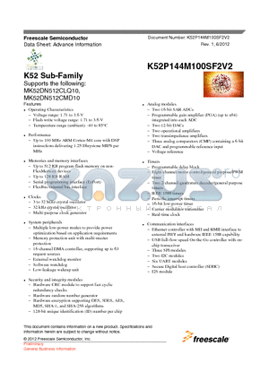 MK52DN512CMD10 datasheet - K52 Sub-Family