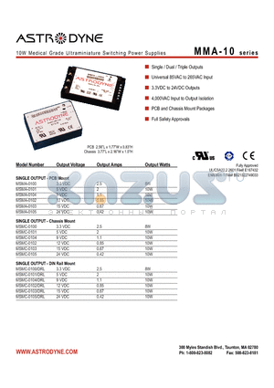 MTMC-0109 datasheet - 10W Medical Grade Ultraminiature Switching Power Supplies