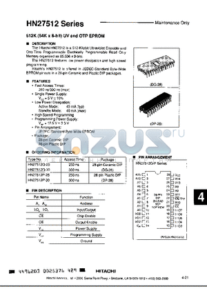 HN27512P-30 datasheet - 512K (64K X 8 BIT ) UV AND OTP EPROM