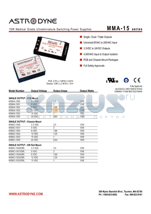 MTMC-1509DRL datasheet - 15W Medical Grade Ultraminiature Switching Power Supplies