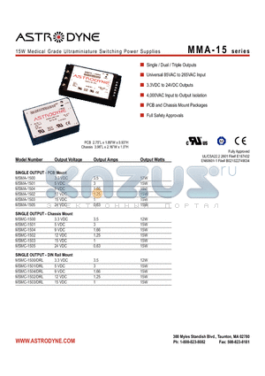 MTMC-1511 datasheet - 15W Medical Grade Ultraminiature Switching Power Supplies