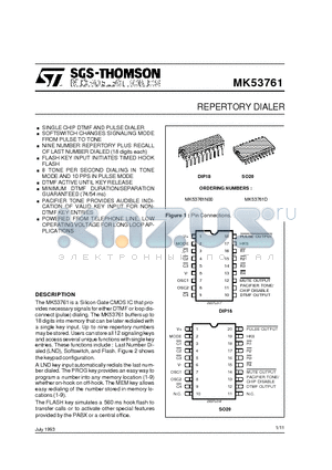 MK53761 datasheet - REPERTORY DIALER