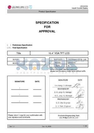 LB104V03 datasheet - Liquid Crystal Display