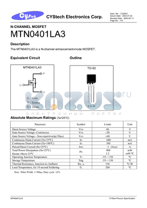MTN0401LA3 datasheet - N-CHANNEL MOSFET