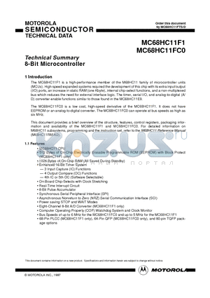 MC68HC11F1FN5 datasheet - Technical Summary 8-Bit Microcontroller