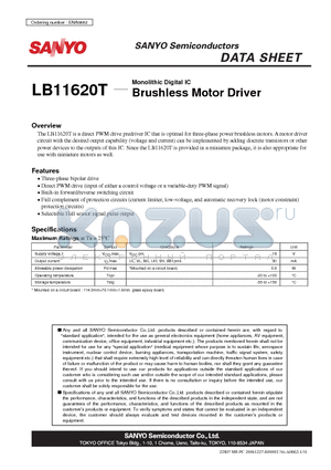 LB11620T datasheet - Monolithic Digital IC Brushless Motor Driver