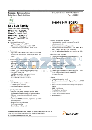 MK60FN1M0VMD15 datasheet - K60 Sub-Family